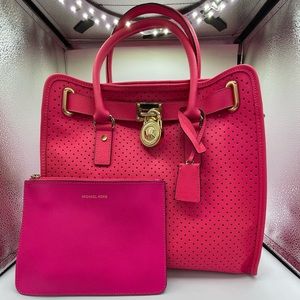 MK Hot Pink Large Hamilton Perforated Tote